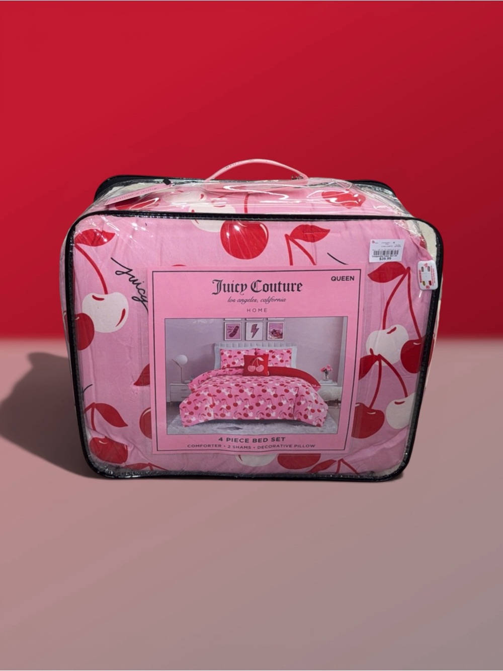 Juicy Couture Pink and Red Cherry Queen Comforter Set